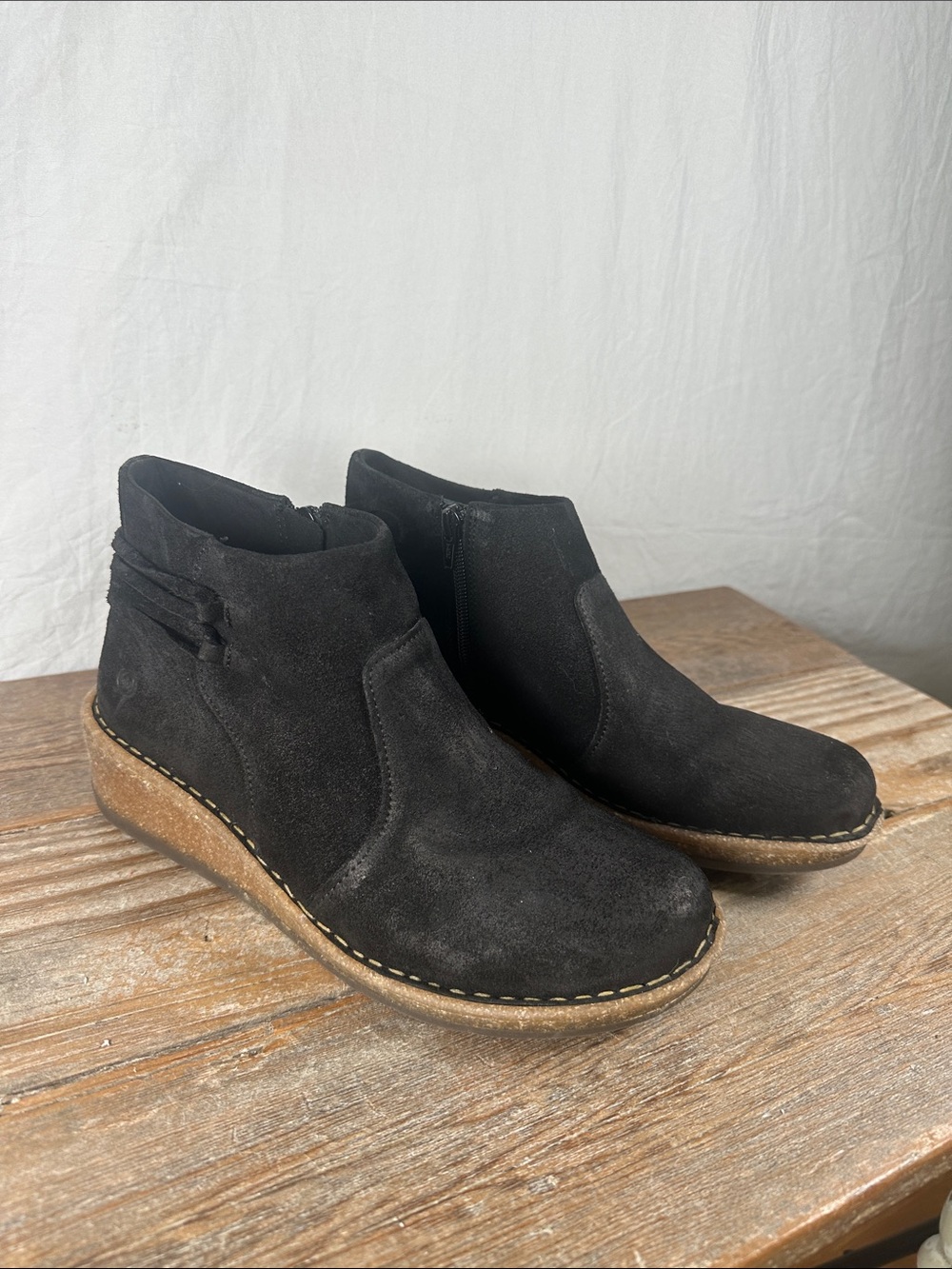 Born Black Suede Wedge Ankle Booties